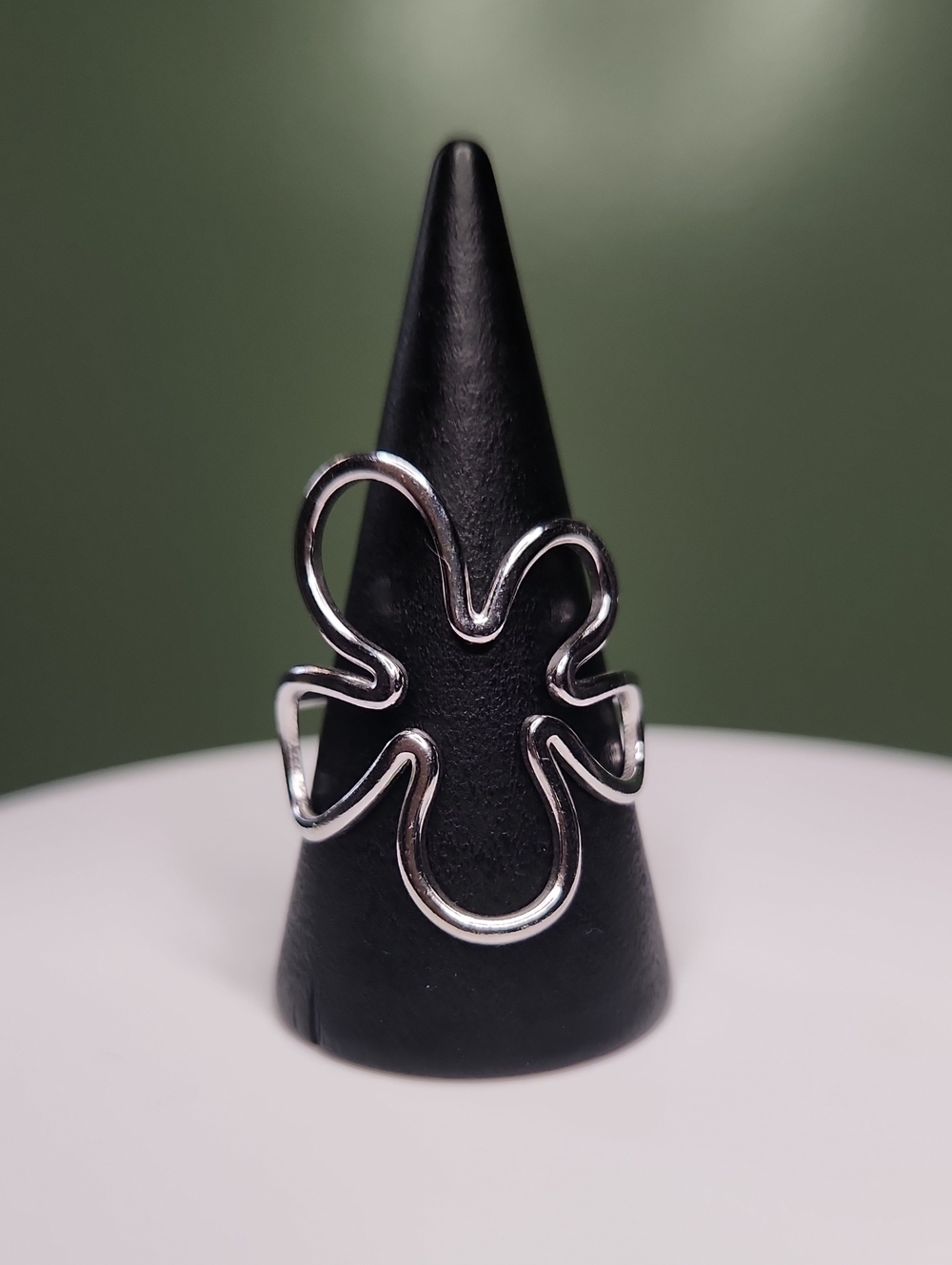 Stainless Steel Open Flower Adjustable Ring